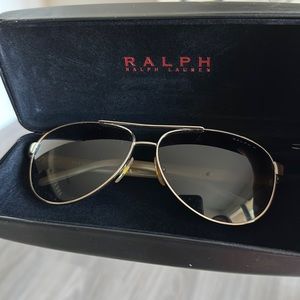 Ralph Lauren aviator sunglasses, tan side detail